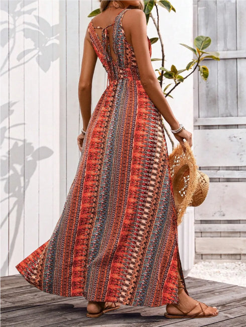 tied-back-printed-sleeveless-maxi-slit-dress OhSoStyled - Sophia's Style in Turquoise-5